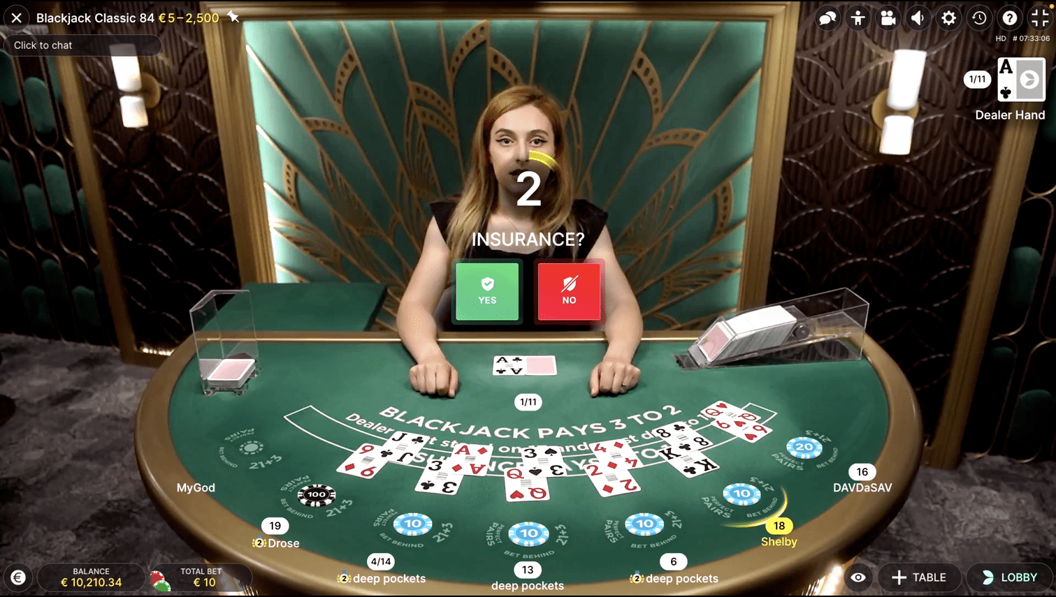 Blackjack Live Evo Casino
